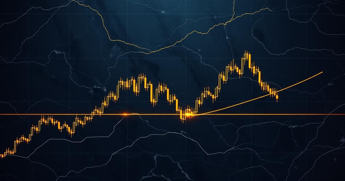 Análisis técnico: gráfico de velas dorado con líneas de tendencia sobre mármol oscuro