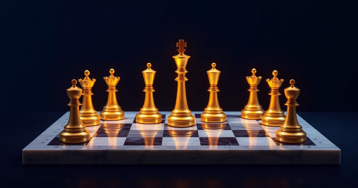 Estrategias de trading: piezas de ajedrez doradas sobre un tablero de mármol